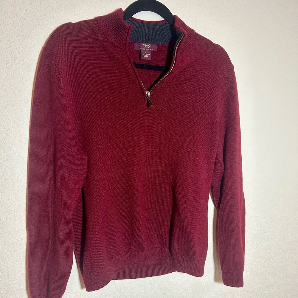 Brooks Brothers Red Zip Up Sweater with Stand-Up Collar
